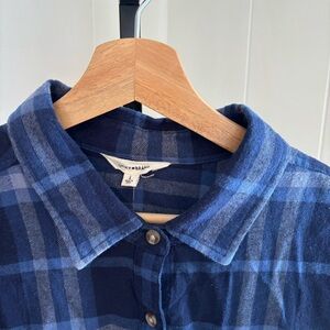 Lucky Brand Women’s Large Blue Plaid Cotton Oversized Boyfriend Button Shirt NWT